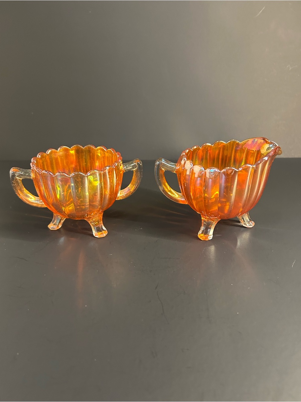 Imperial Marigold Carnival Glass Creamer and Sugar Set